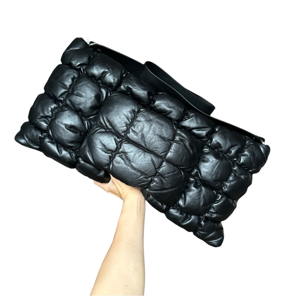 NWT COS Runway Oversized Black Leather Quilted Pillow Clutch Shoulder Bag